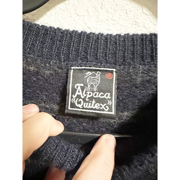 Alpaca Quitex Peru Baby Alpaca Sweater Striped Pullover Crew Neck Navy Size M - Picture 4 of 4